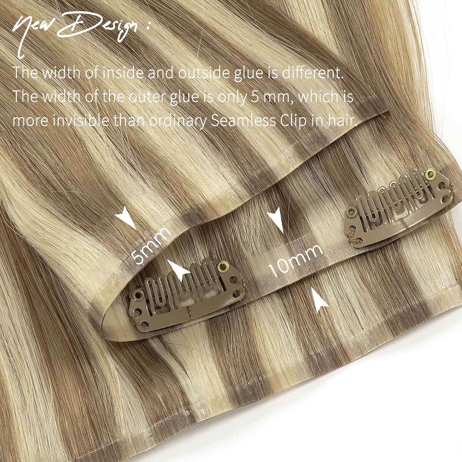 Lacer Hair 7 Pcs Seamless Clip in Hair Extensions Human Hair Ombre Color Light Brown Highlighted Platinum Blonde 110g Thick Ends Remy Hair Extensions Clip in Full Head Natural Real Human Hair 18 Inch