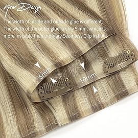 Lacer Hair Seamless Clip in Hair Extensions Human Hair Highlight Color Light Brown with Platinum Blonde 7pcs Invisible PU Skin Weft Straight Natural Remy Hair Extensions Clip in for Women 20 Inch