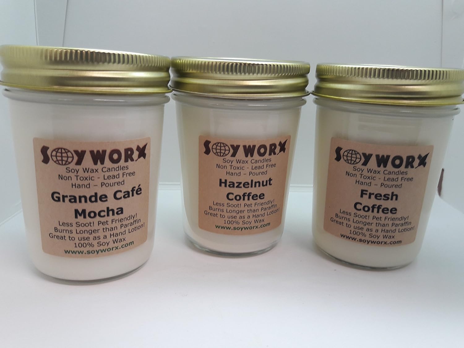 Coffee Lovers Unite 3 Pack 8 Ounce Jar Set! Fresh Coffee, Hazelnut Coffee, Grande Cafe Mocha