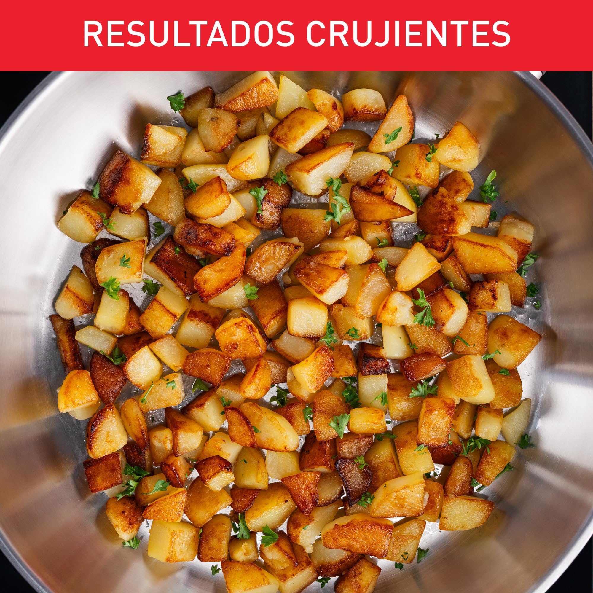 Tefal Duetto On - Sartén de 28 cm, Acero inoxidable, Cocción rápida y uniforme, Apto inducción, Mango ergonómico, 10 años de garantía, Resultados crujientes — view 4