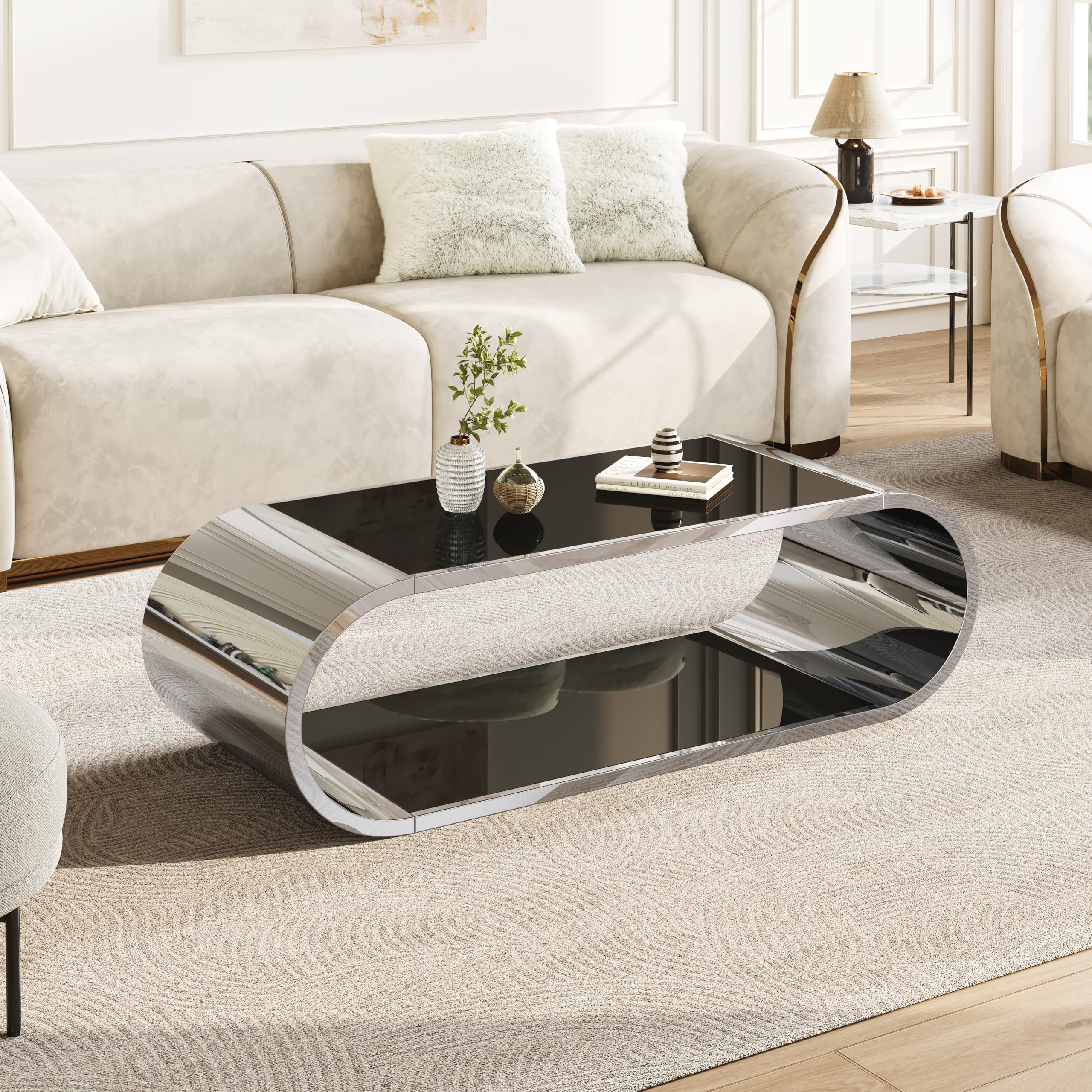 Amazon.com: Modern Oval Stainless-steel Coffee Table, Tempered