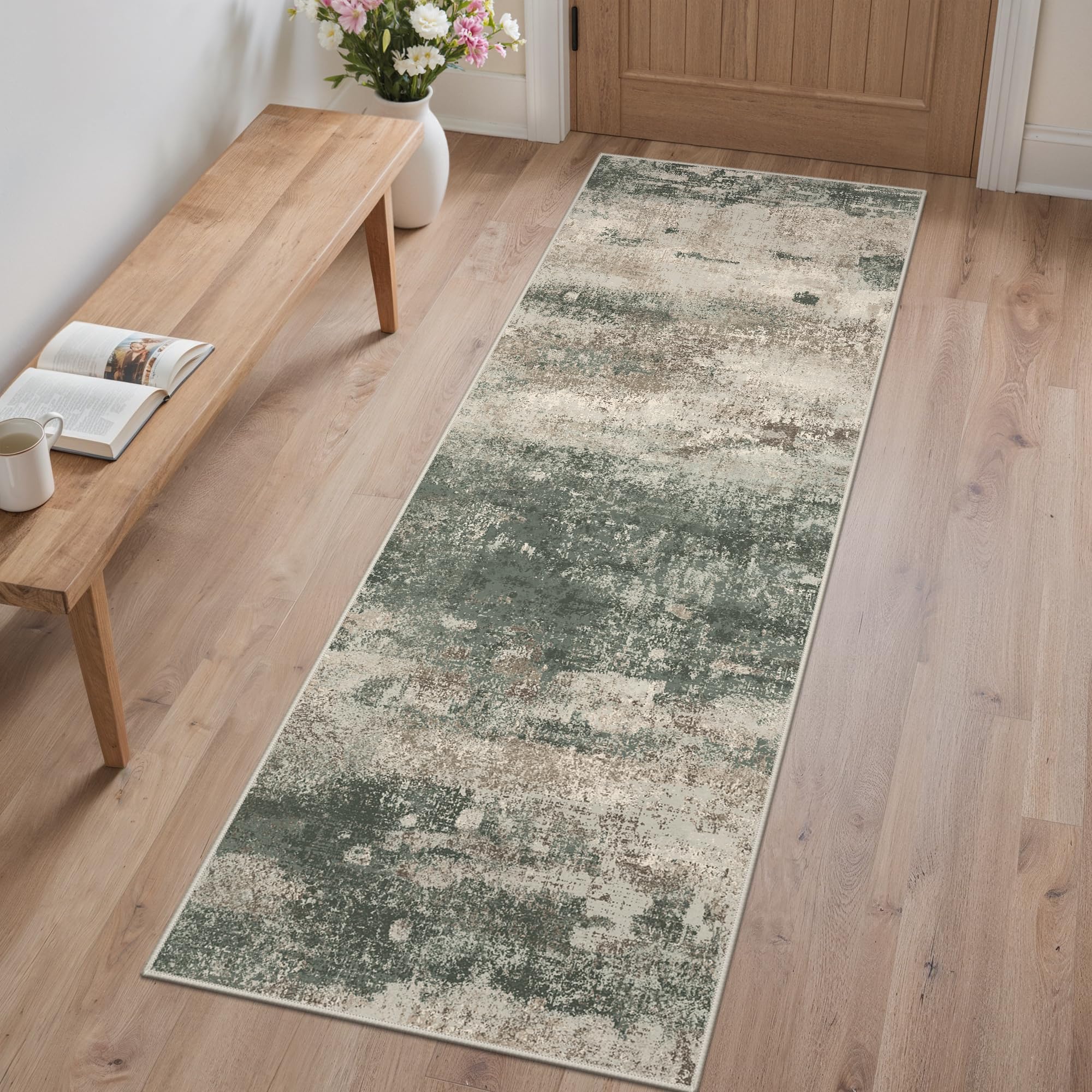 BEIMO Runner Rugs for Hallway 80x150cm, Non-Slip Extra Long Washable Runner Rugs Soft Low Pile, Modern Abstract Rug Carpet Runners for Entryway Kitchen Bedside Laundry Room, Beige Grey — image 1