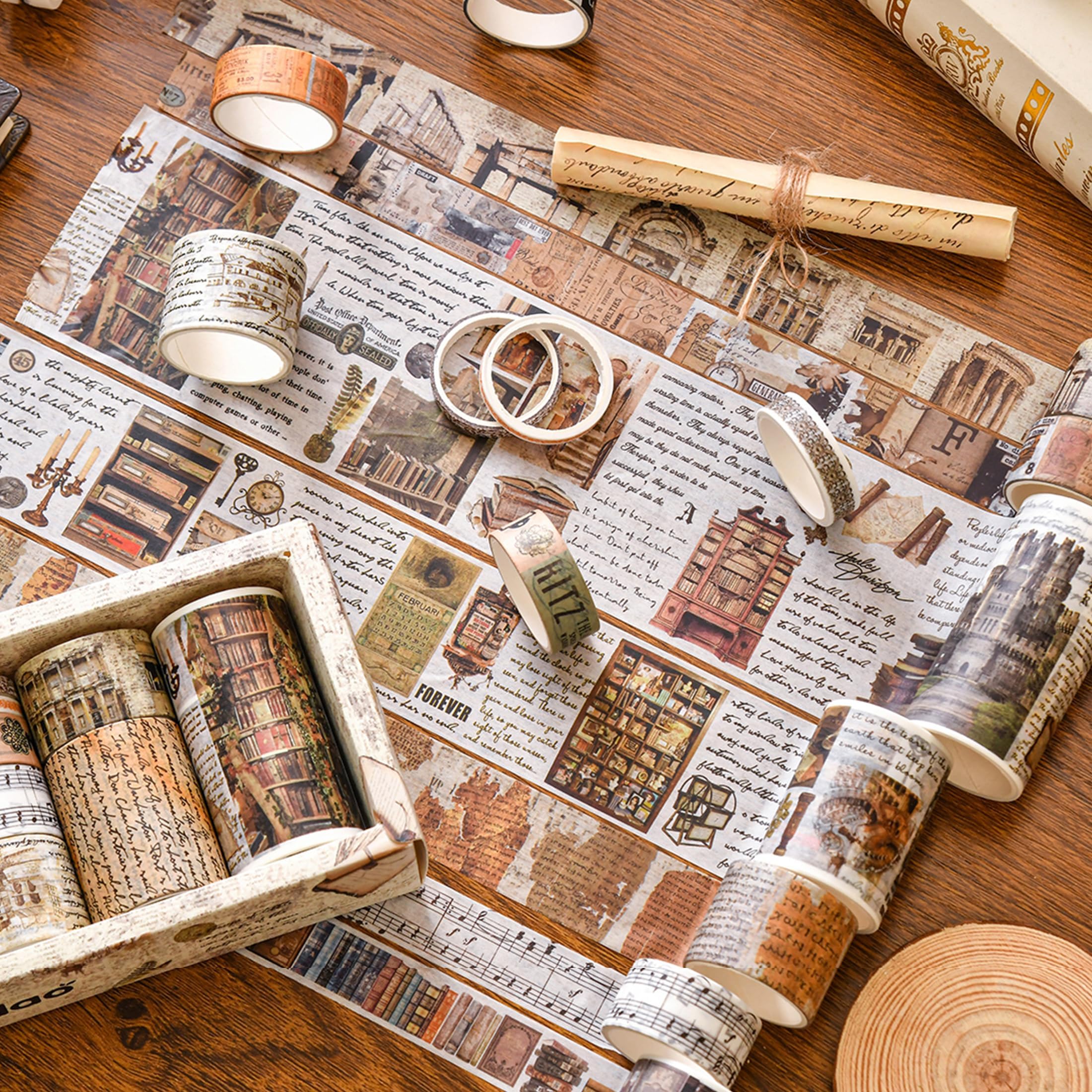 KAVI' S Zestaw dekoracyjnych taśm Washi w stylu retro, w stylu antycznym, do prac ręcznych, do majsterkowania, pamiętnika, planera, scrapbookingu, pakowania (wydarzenia)