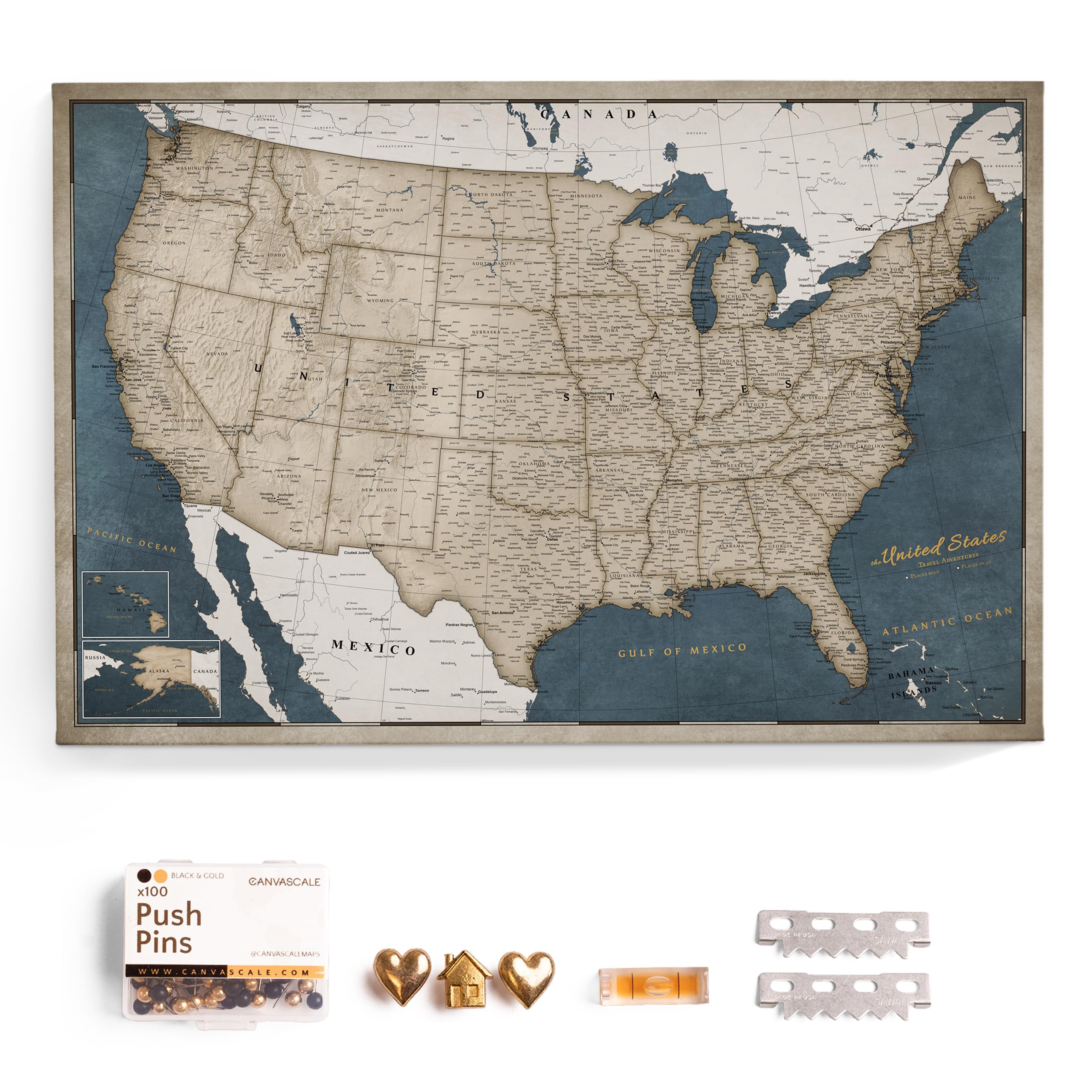 USA Map Canvas Wall Art with Cork Pin Board – Decorative Push Pin Travel Map for Home, Office, Living Room, Bedroom (150x100cm - Pattern 18)