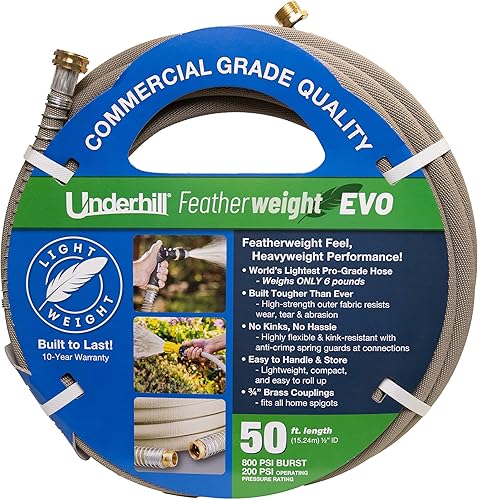 Featherweight EVO - Manguera de agua de jardín de tela ligera para exteriores, patio, resistente a las torceduras, flexible, pesa 5 libras, presión