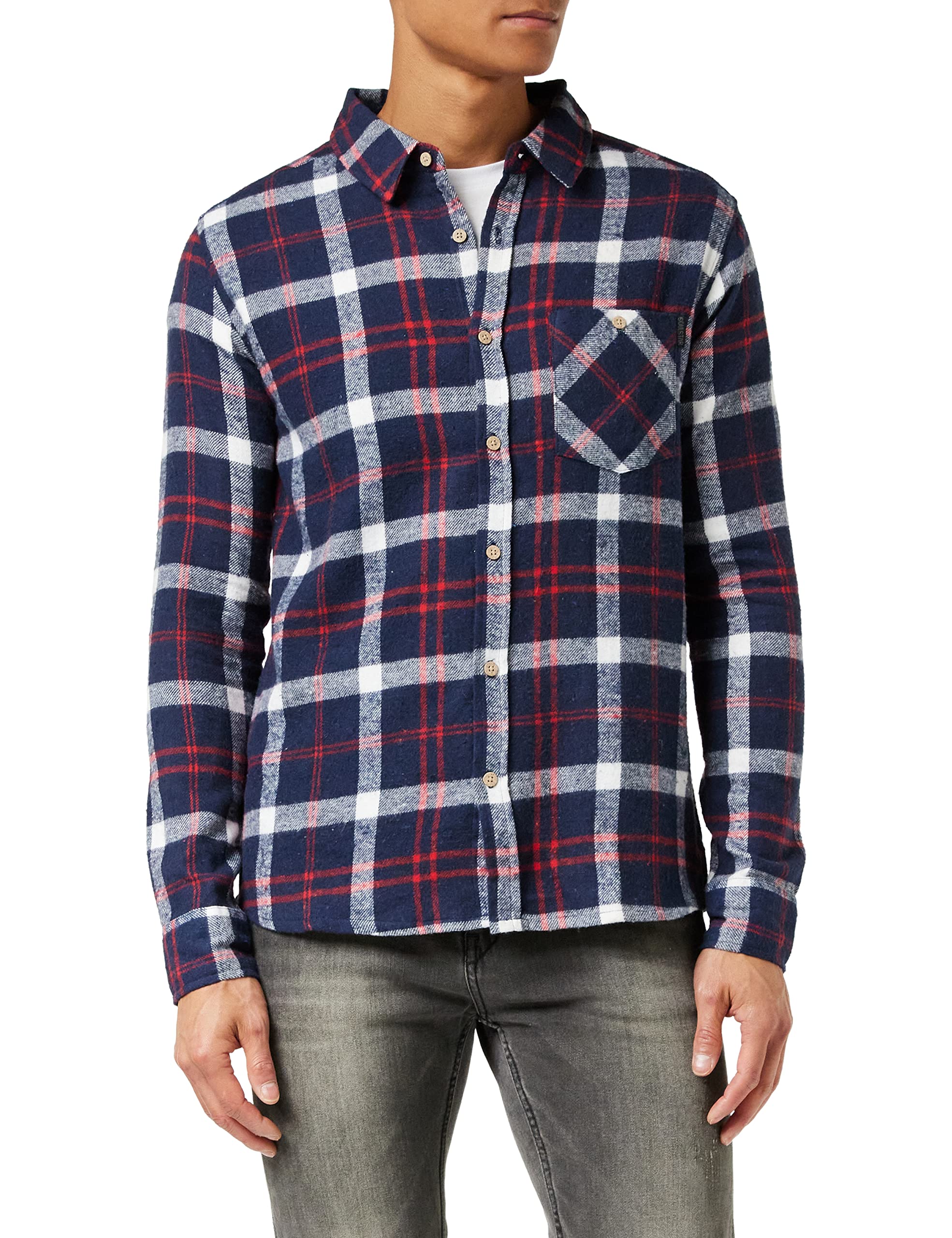Soulstar Men's Black (Black 1F2a3e) Soul Star Tirta Regular Fit Checkered Button Front Long Sleeve Casual Shirt, 17.5 (Manufacturer Size:x-Large)