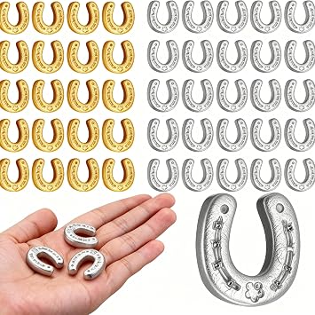 Giegxin 60 Mini Resin Derby Horseshoe Decorations Horseshoe Flatback DIY Craft Tiny Figurines Charms Decor Pendant Embellishments for DIY Making Gift Accessories Festival SuppliesGold and Silver