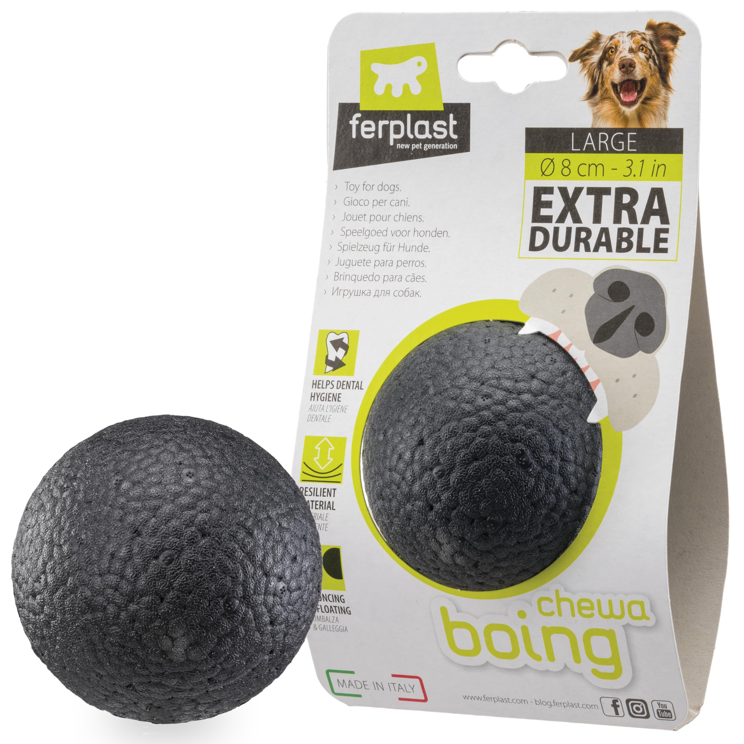 Ferplast CHEWA BOING BALL Dog Toy Super Bouncing & Floating, Innovative Chewing-Resistant Material