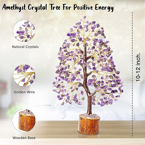 Miniatura 3 de Árbol de la vida de amatista, chakras de energías positivas decoración feng shui hecha a mano bonsái de buena suerte y dinero, cristales morados de