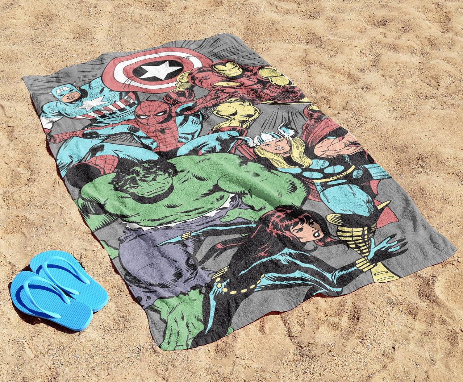 Jay Franco Marvel Comics Kids Bath Pool Beach Towel - Super Soft & Absorbent 100% Cotton Towel Features Captain America, Spiderman and Iron Man, Measures 28 x 58