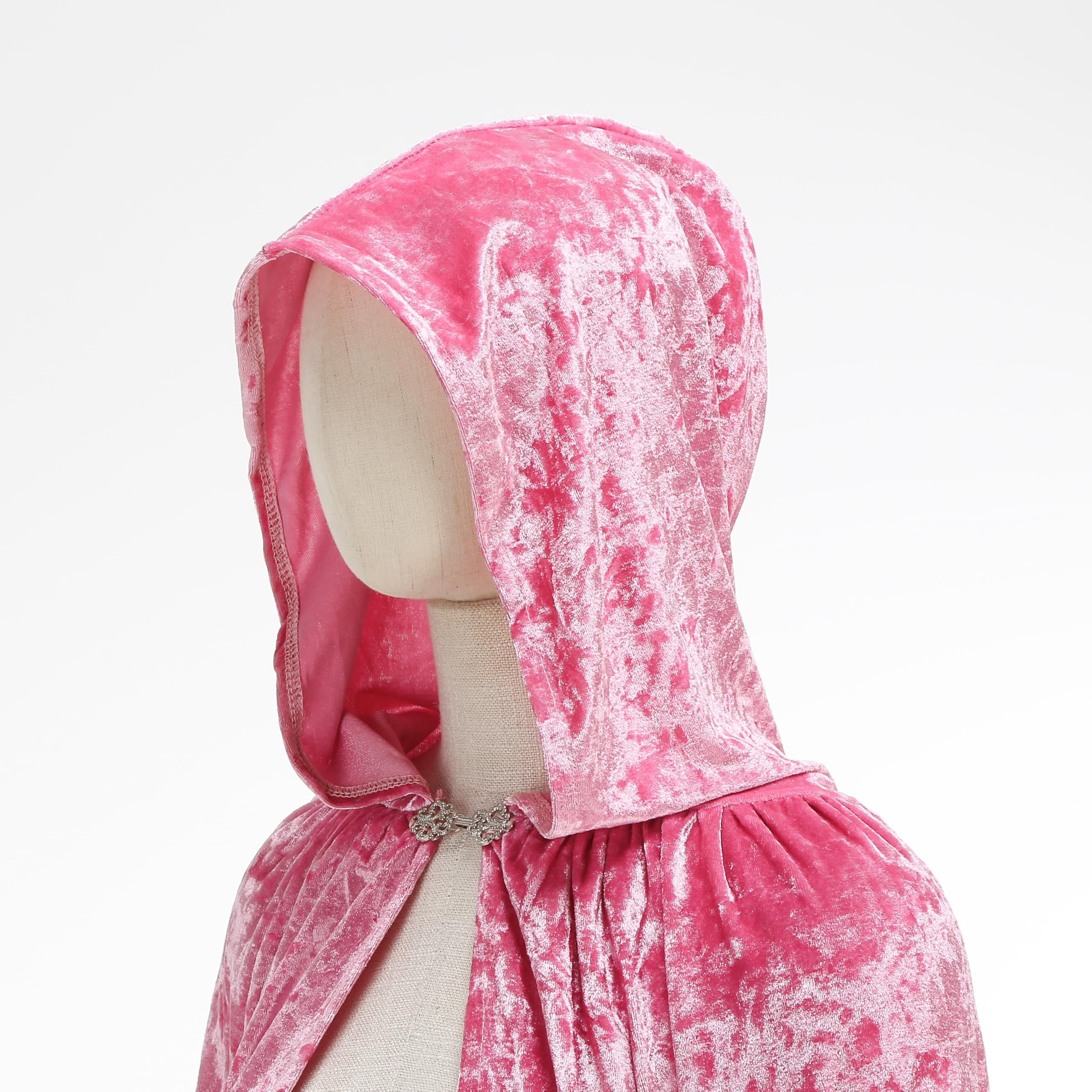 HAPNBCELE Medieval Velvet Hooded Cloak for Womens Mens Adults Renaissance Costume Cape Halloween Christmas Masquerade Party (Pink - Image 2