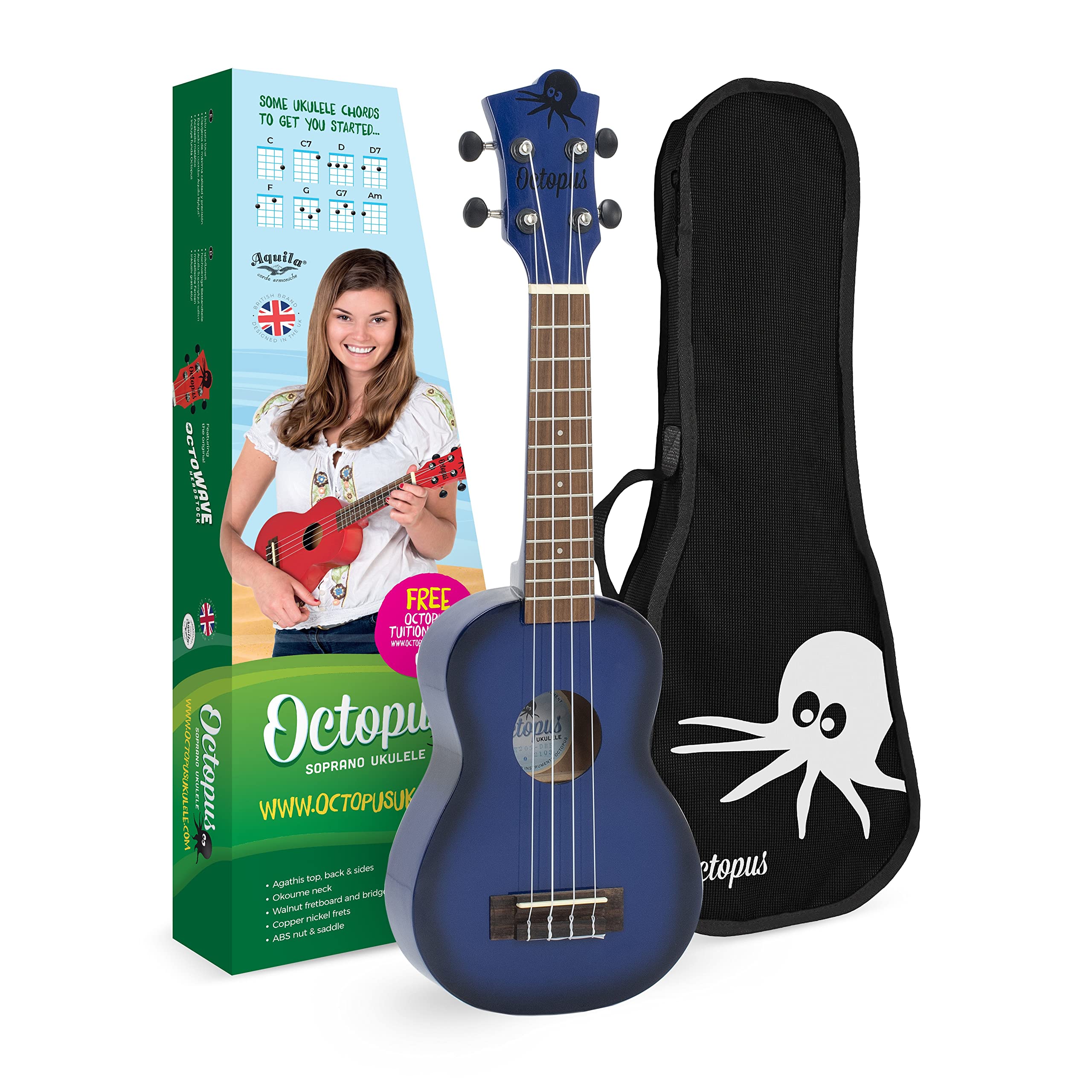 OctopusAcademy soprano ukulele in dark blue burst