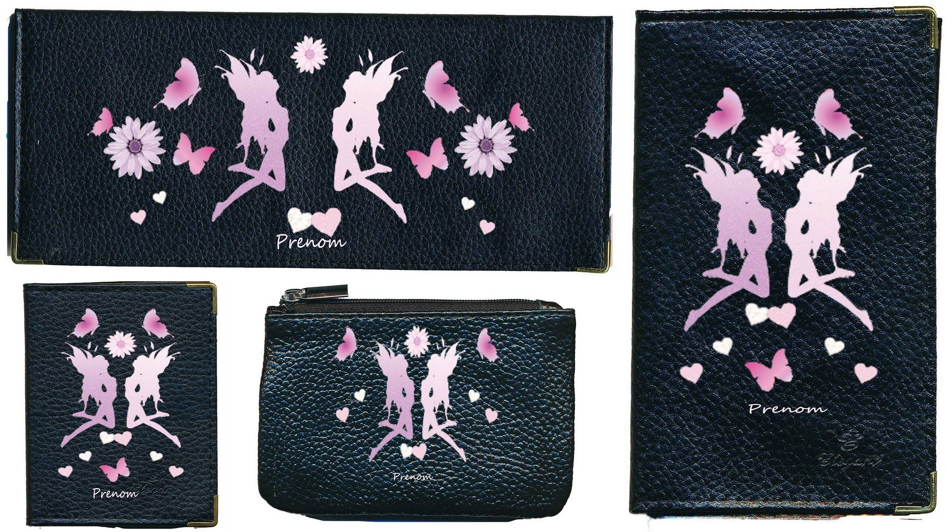 Portefeuille Cuir Noir 4 Pièces Personnalisable - Porte Chéquier, Carte Grise, Carte, Monnaie