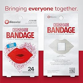 BioSwiss Bandages, Lips Shaped Self Adhesive Bandage Set, Latex Free, Sterile Wound Care, 24 Count
