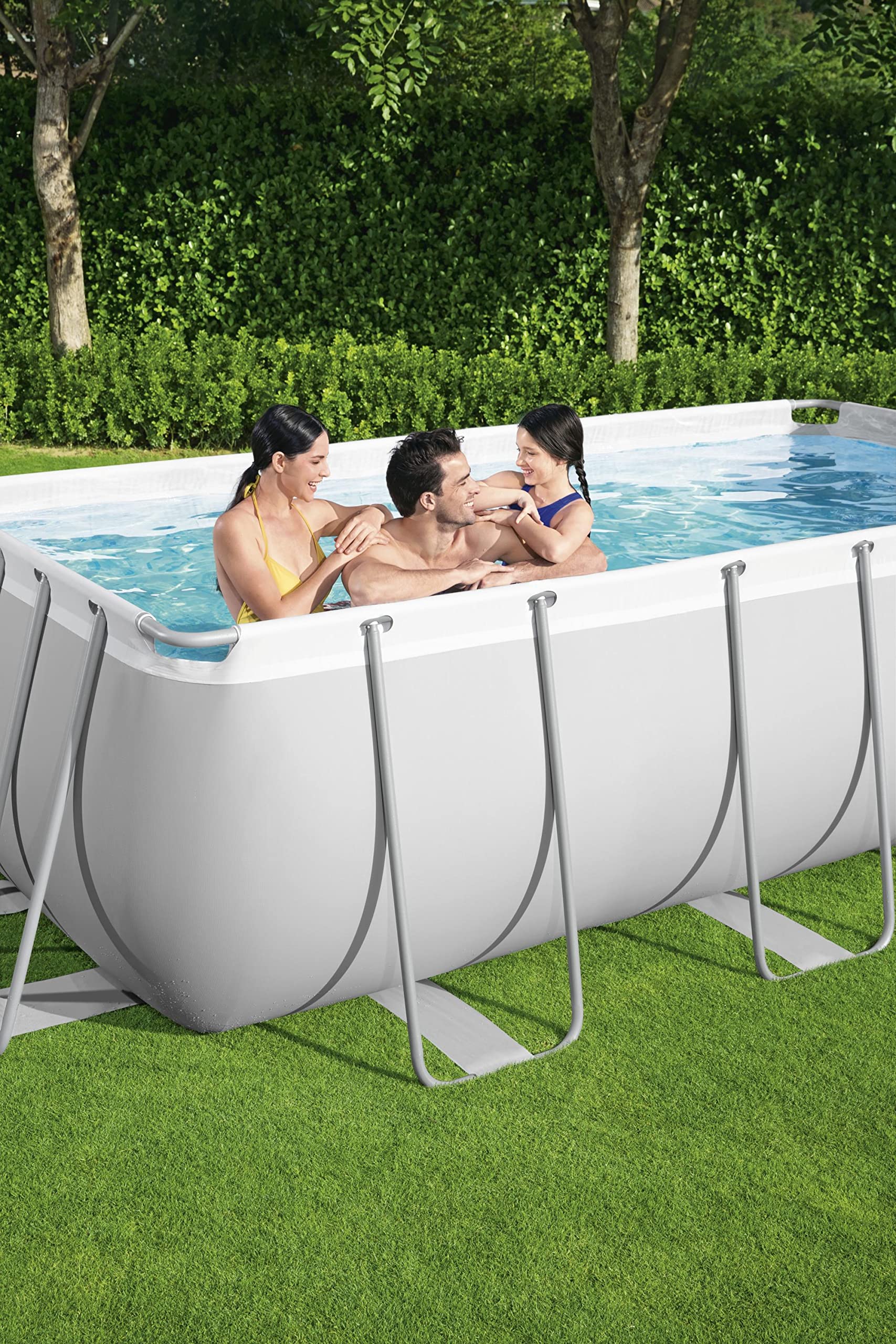Bestway Power Steel Frame Pool-Set mit Filterpumpe 404 x 201 x 100 cm, lichtgrau, eckig