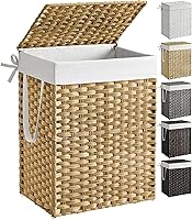 SONGMICS 90L Laundry Hamper with Lid, Foldable Synthetic Rattan Basket, Removable Liner & Handles, Goose Yellow ULCB51NL