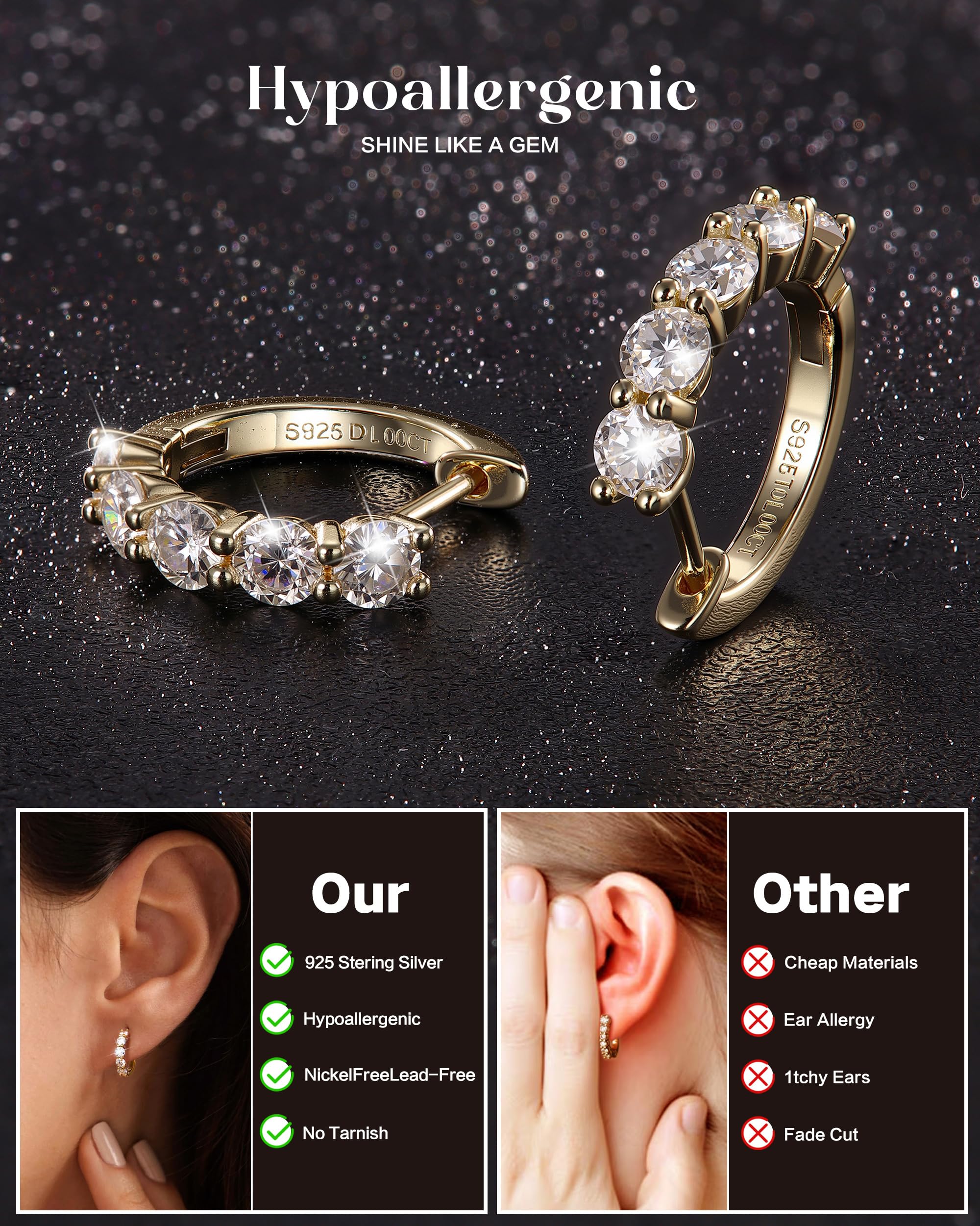 Dochais Moissanite - Orecchini da donna in argento Sterling 925