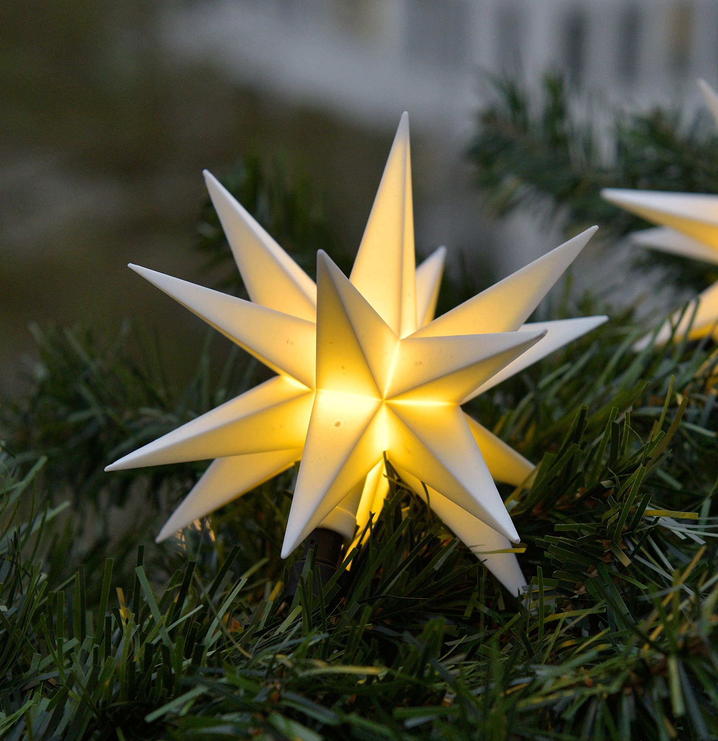 STEINFIGURENWELT GIEBEN 3D LED Stern Ø 8 cm Weihnachtsstern Batterie Ministern Innen mit Timer Kunststoff Stern klein Leuchtstern Deko für innen Indoor von Dekowelt (Weiß) Beleuchtung