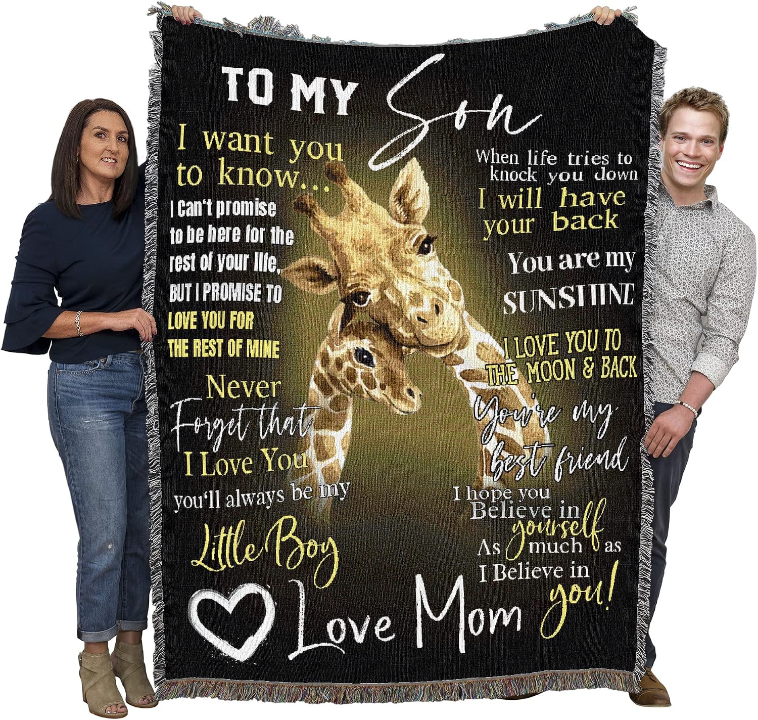 Pure Country Weavers Giraffe to My Son from Mom Blanket - Gift Tapestry Throw Woven from Cotton - Made in the USA (72x54)
