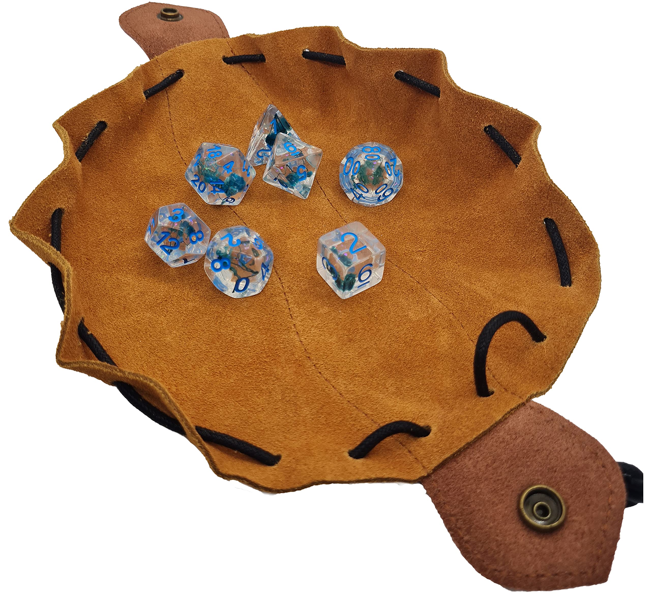 World of Dice - 2in1 Würfelbeutel und Würfelunterlage - Kunstleder, braun, Würfeltasche für DND Würfel