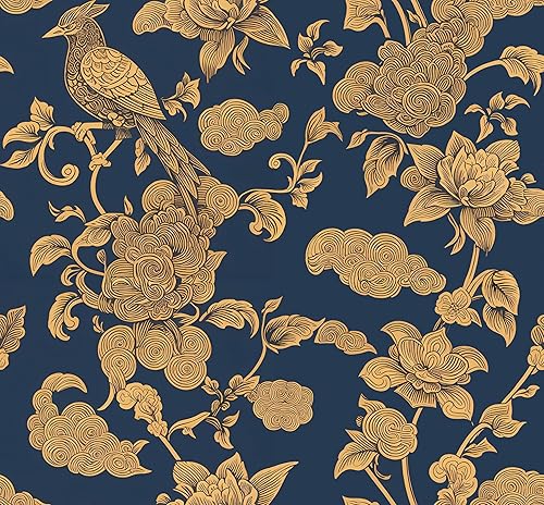 Papel tapiz vintage con diseño de pájaros y flores, 17.71 x 118.1 pulgadas, extraíble, para despegar y pegar, papel adhesivo decorativo autoadhesivo