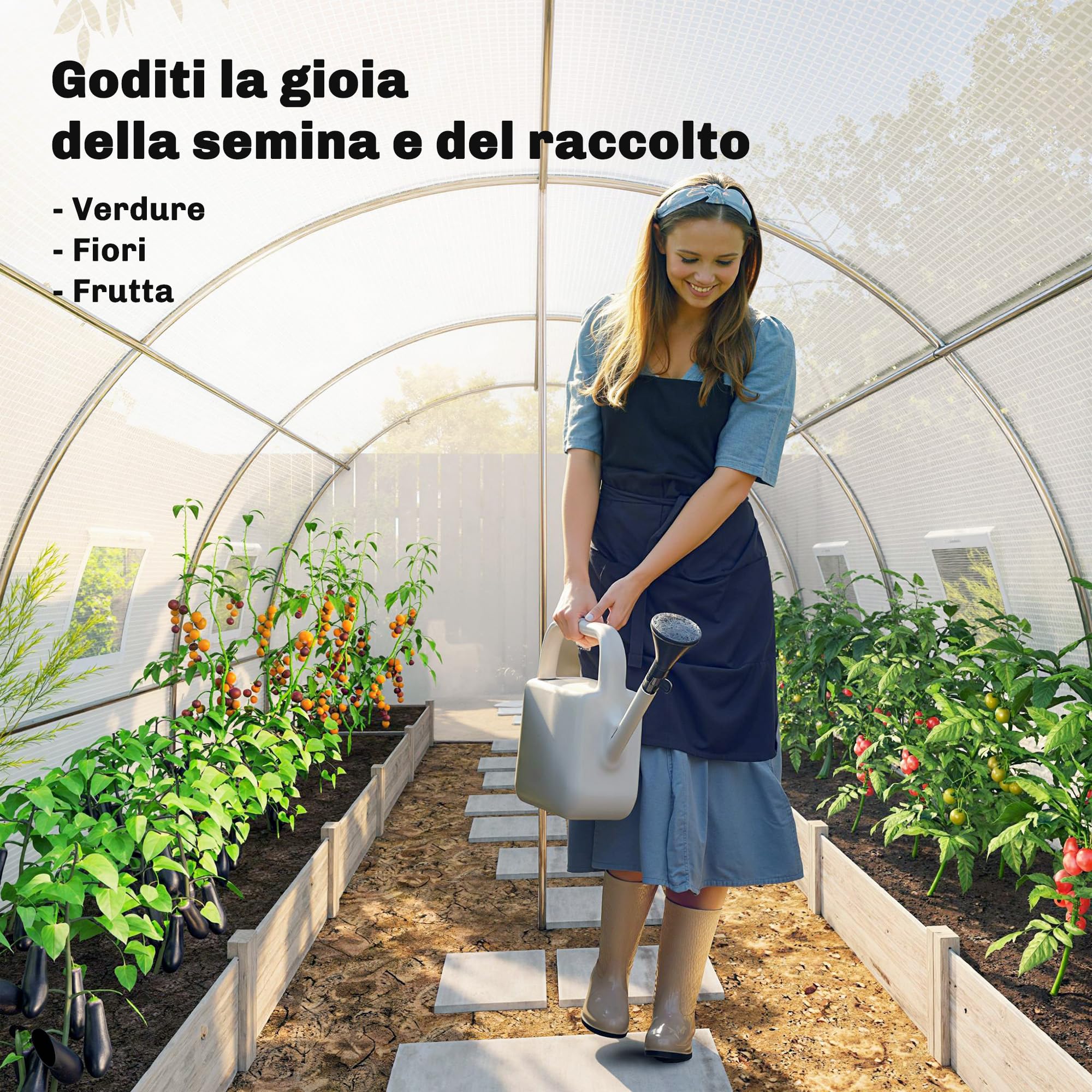 Invernadero Outsunny invernadero de película aprox. 3x4x2m invernadero para tomates con 6 ventanas y puerta naturales enrollables, tubo de acero, película de PE de 140g/m², túnel de película estable