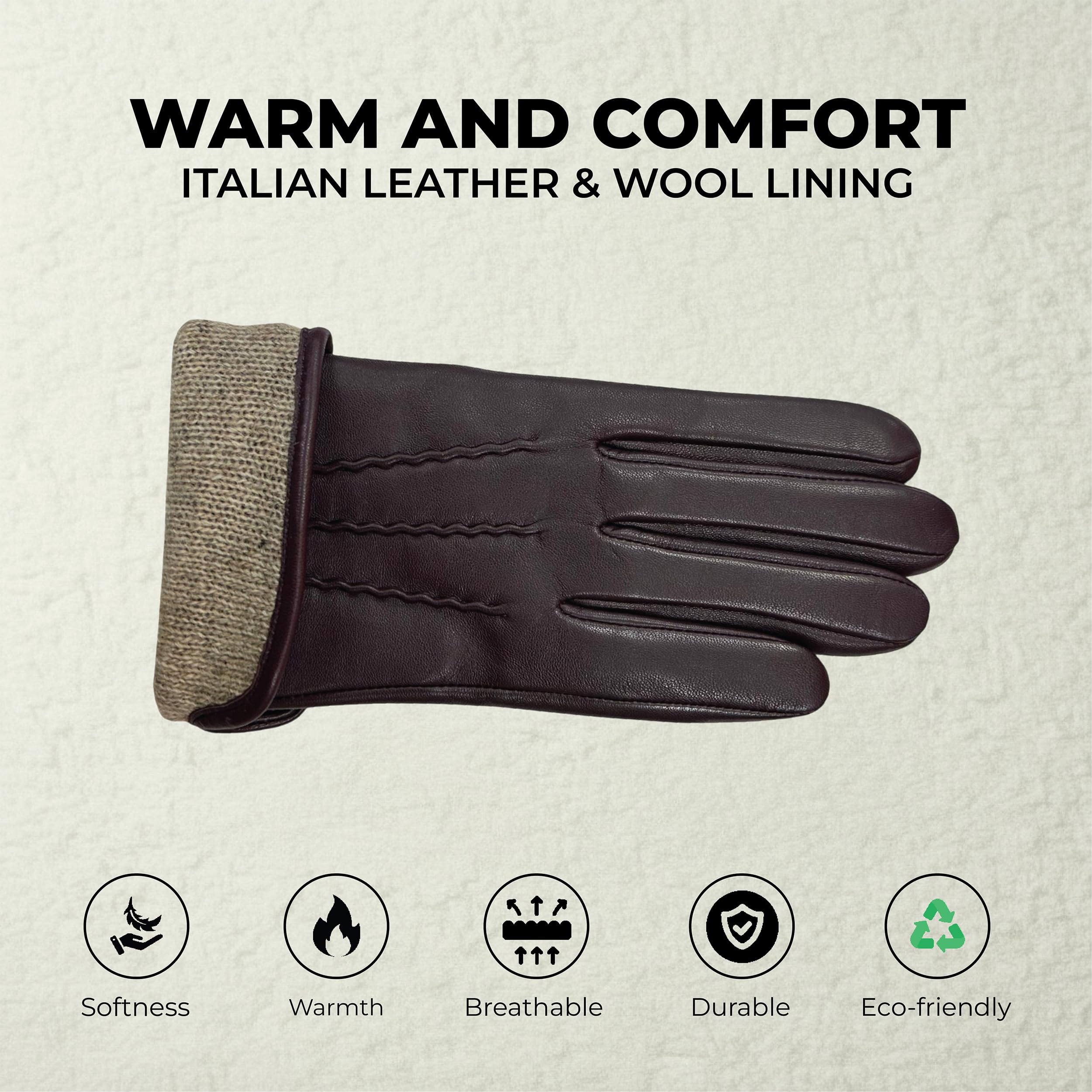 Infinity Leather Italienische Damen Winterhandschuhe aus Leder Wollfutter, Touchscreen Kompatibel, Wasserabweisende Autofahrerhandschuhe, Weiches Leder