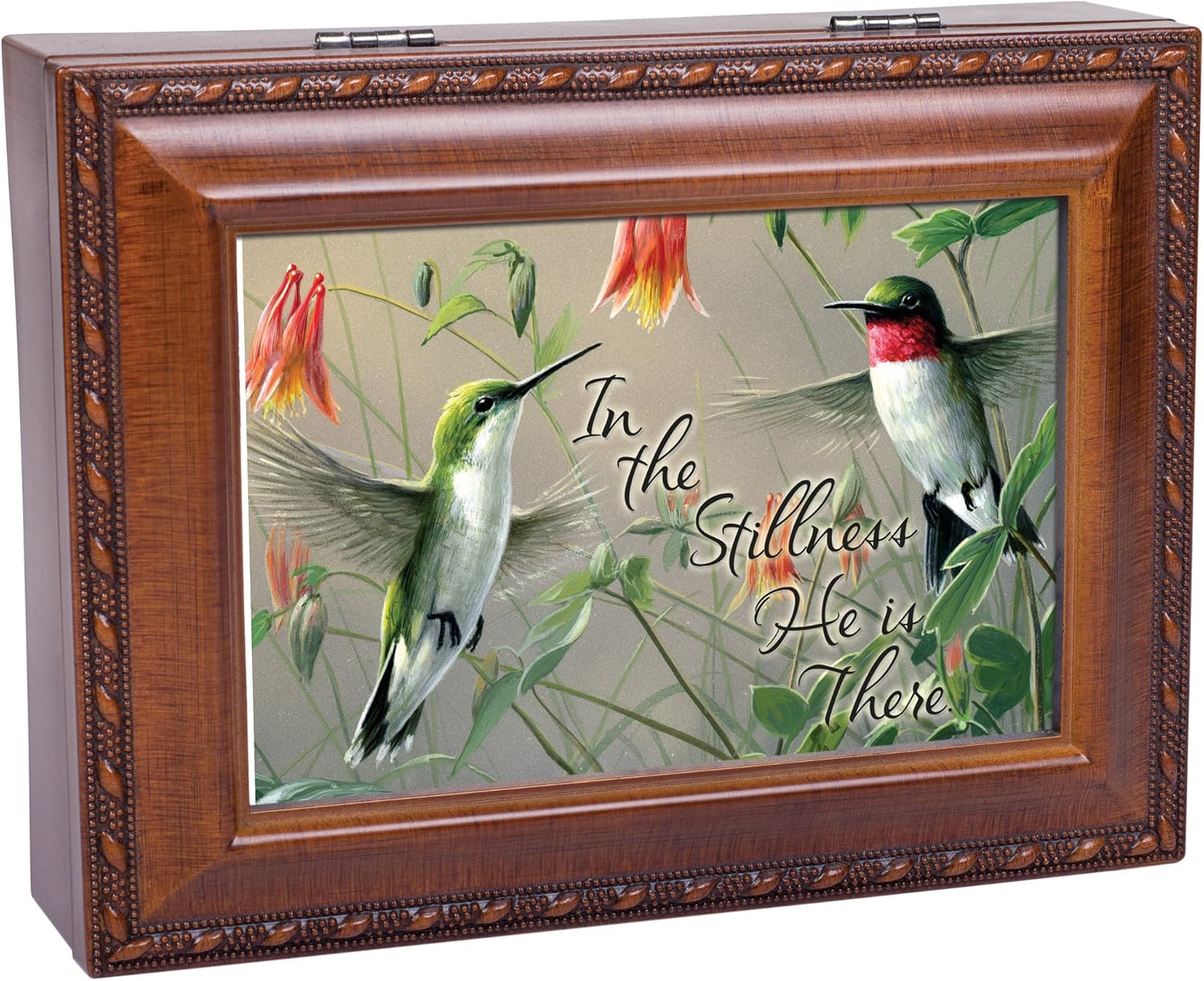 Cottage Garden in The Stillness Woodgrain Rope Trim Jewelry Music Box Plays Great is Thy Faithfulness