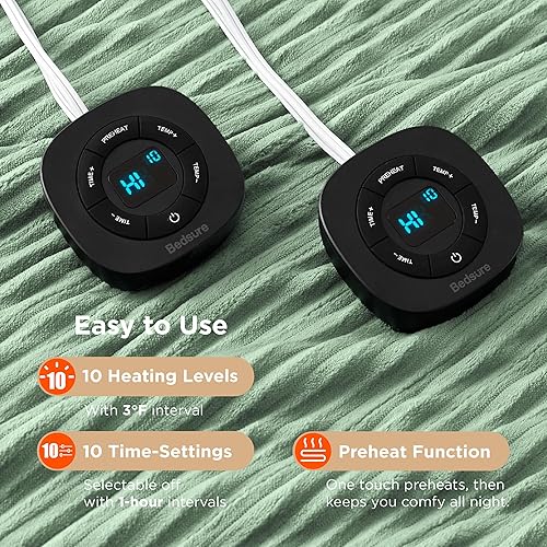 Miniatura 9 de Bedsure Manta térmica eléctrica individual  franela suave acanalada, manta eléctrica de calentamiento rápido con 6 niveles de calefacción y 10