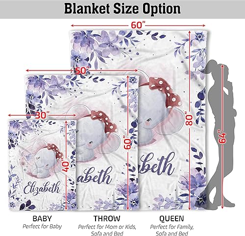Miniatura 5 de AVIClothes Manta de bebé niña personalizada, mantas personalizadas de elefante para bebé, manta de bebé con nombre para niña, 30 x 40 pulgadas,