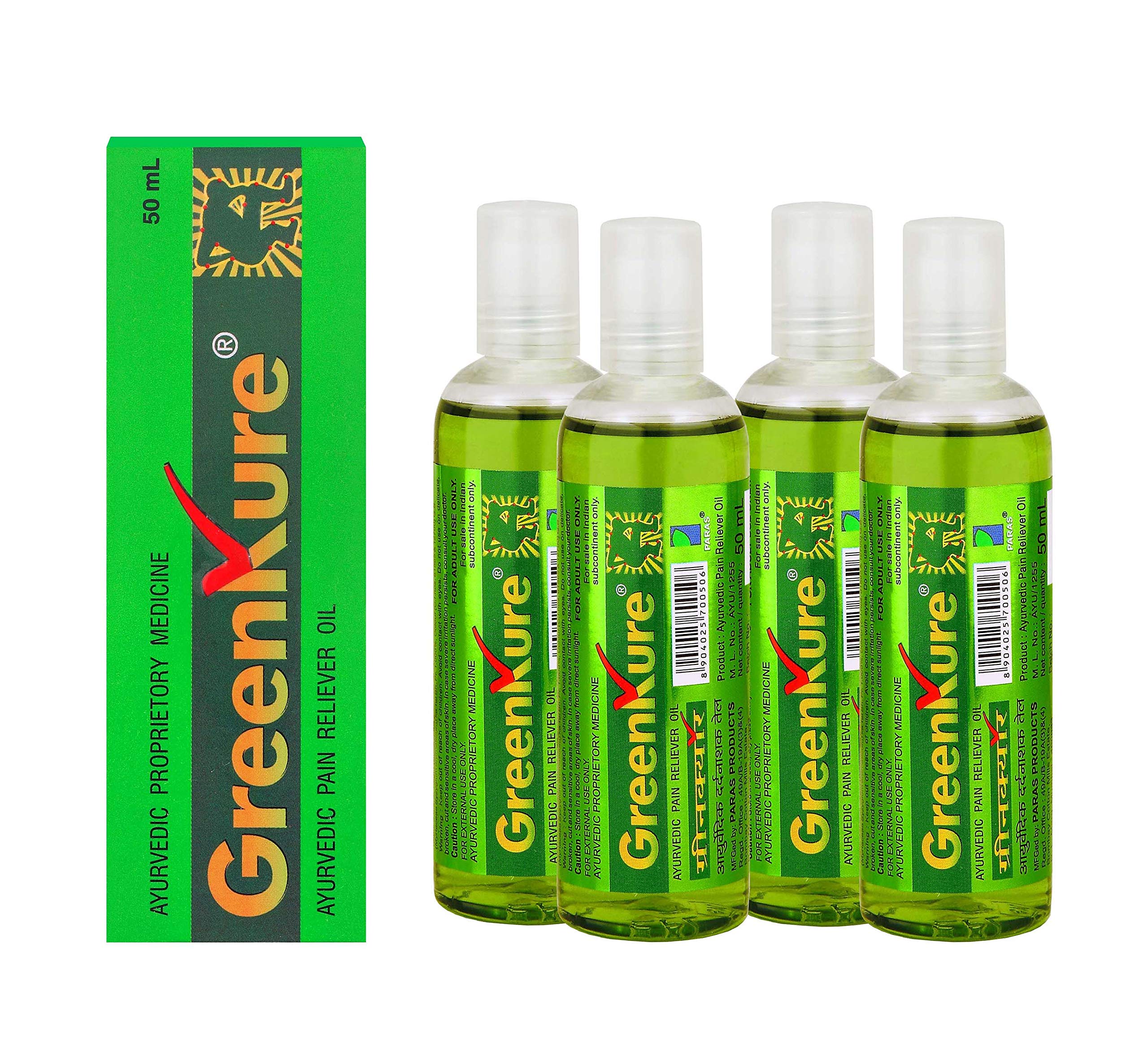 GreenKurePain Relief Ayurvedic Oil (50 ml - Combo Pack of 4 bottles)