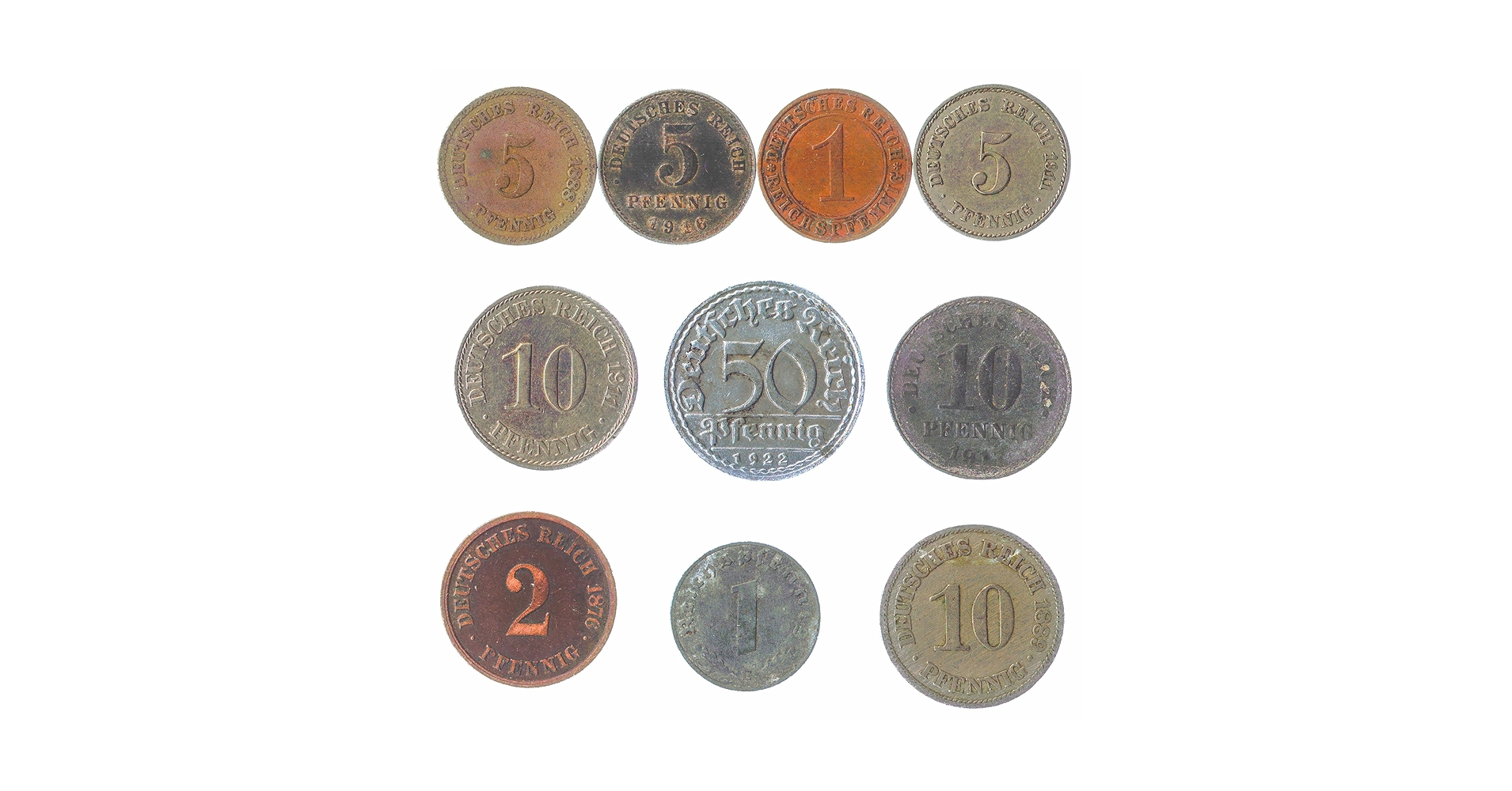 Amazon.com: 德意志帝國10 枚混合硬幣| 馬克| 倫滕馬克| 倫滕芬