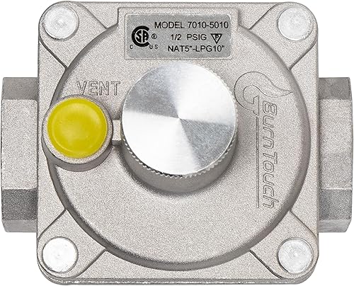BurnTouch Regulador de Gas 7010-5010 12 PSIG 12" NPT Gas Natural y Propano Líquido NAT 5" - LPG 10" WC