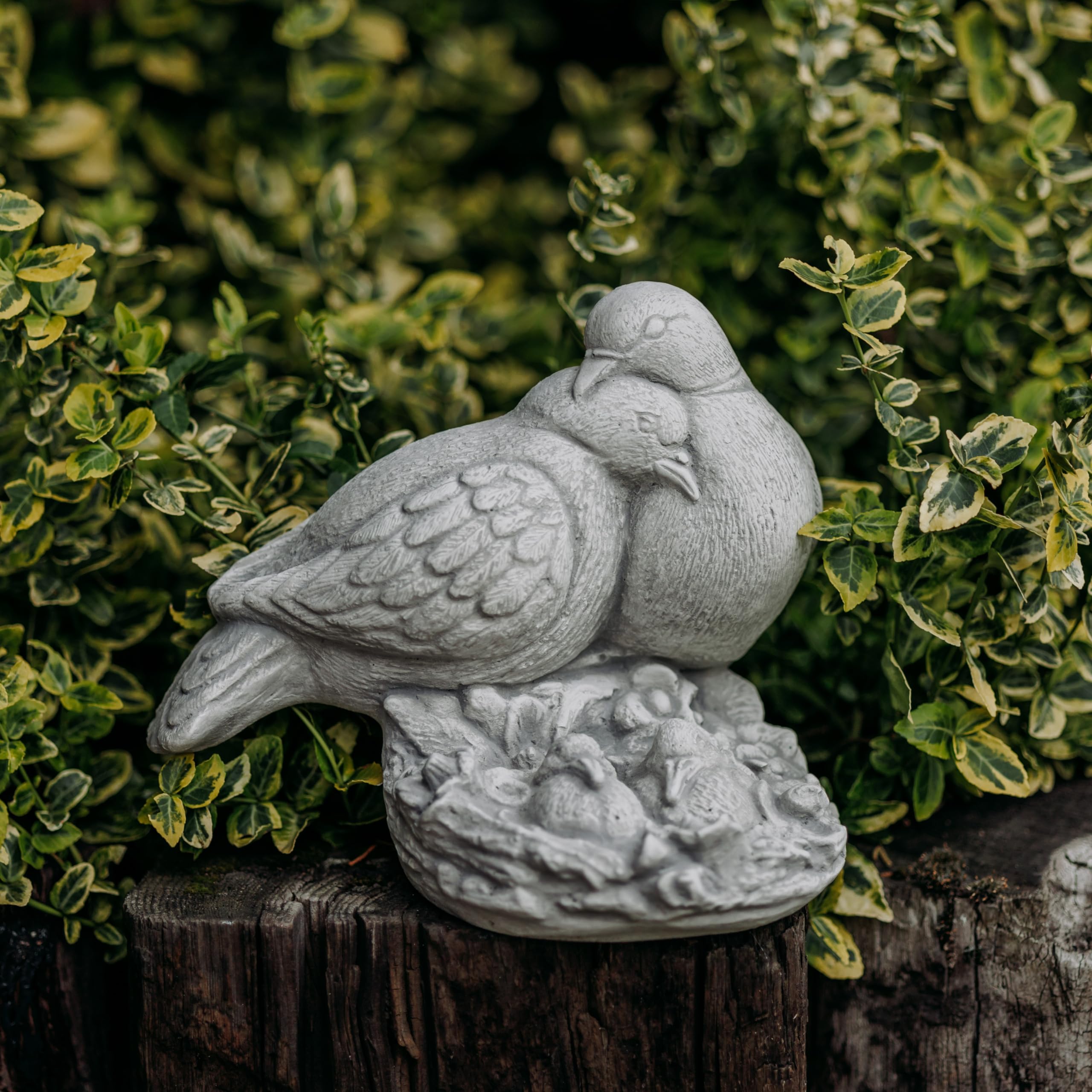 Ensemble 2 Oiseaux En Pierre Massive Résistant Au Gel - Figures Animaux Jardin En Pierre Reconstituée Fait Main !