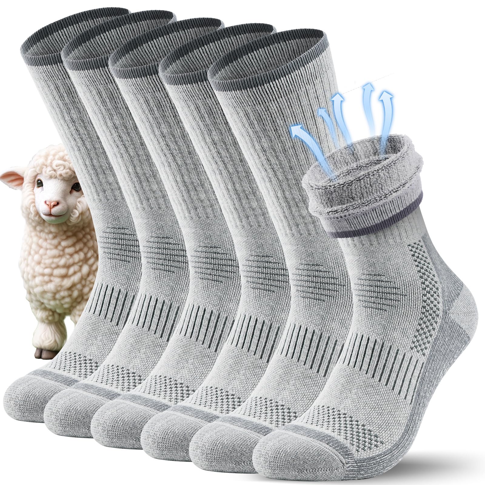 TANSTC Merino Wool Classic Trekking Socks, Breathable, Men's and Women's Work Socks, Black/Grey/Colourful, 35-38 39-42 43-46 47-50, 3 Pairs — view 9