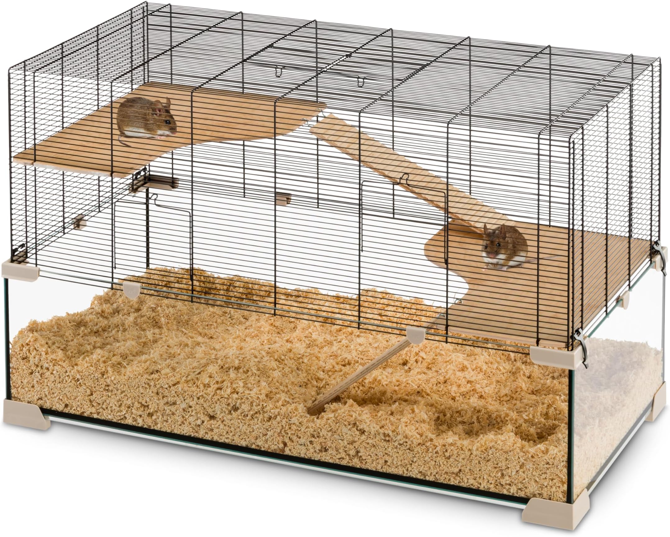Ferplast Hamster Cage Mouse Cage KARAT 100 Small Animal Cage, Two Floors with Accessories, in Glass and Metal, 98,5 x 50,5 x 61,5 cm.