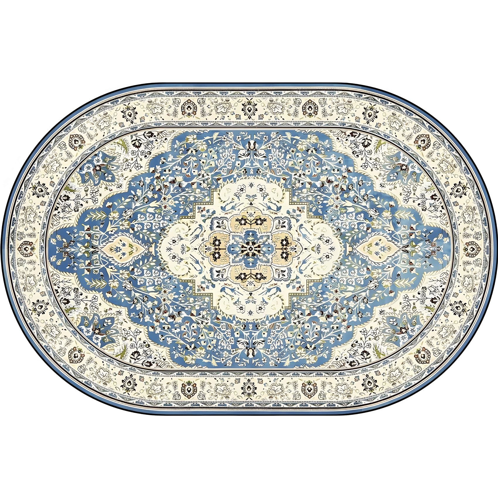 Tapis de salon ovale beige et crème style vintage oriental pour chambre cosy 120x170
