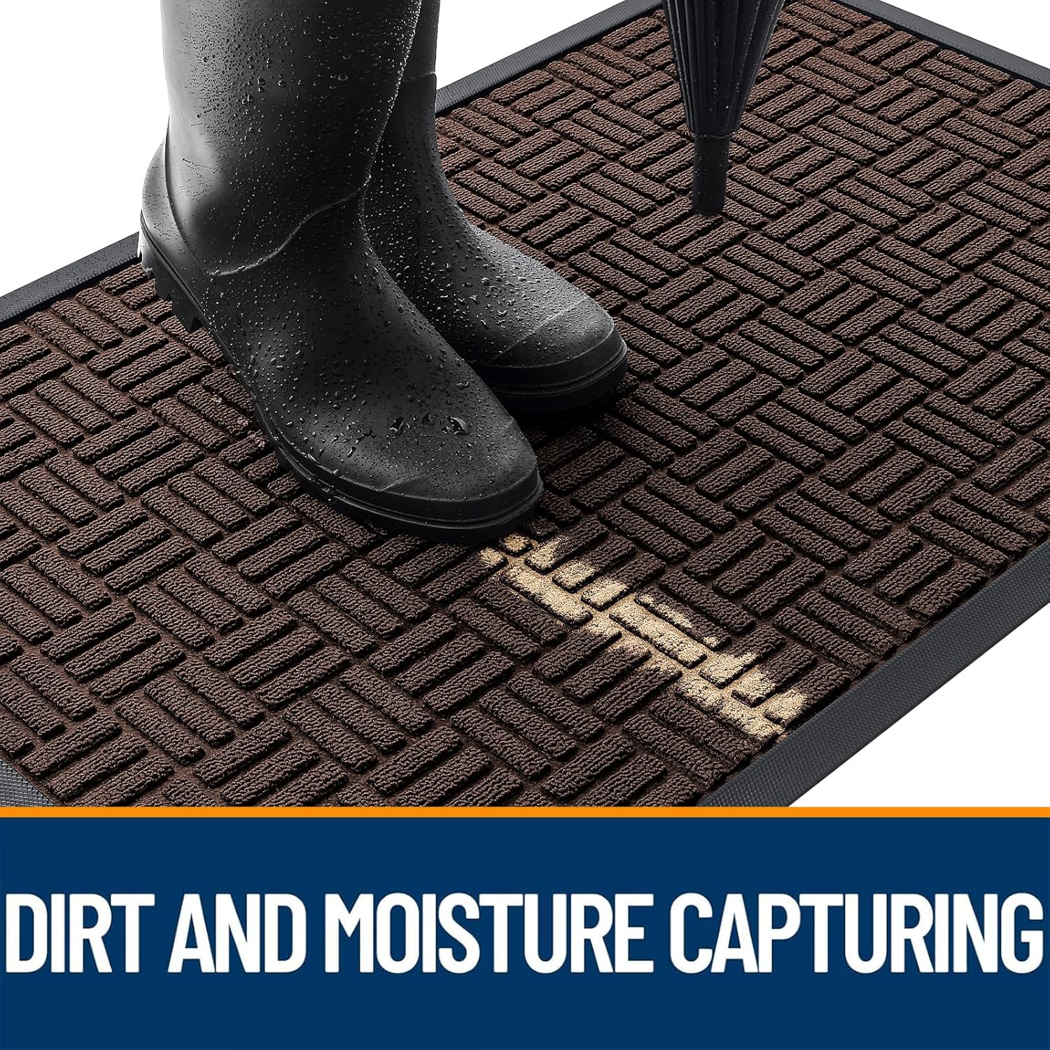 OLANLY Front Door Mat Outside Entrance 47x32, Absorbent, Heavy Duty Sturdy Natural Rubber Doormat Indoor Outdoor, Stain and Fade Resistant, Non-Slip Backing Low Profile Floor Mat for Entryway, Brown