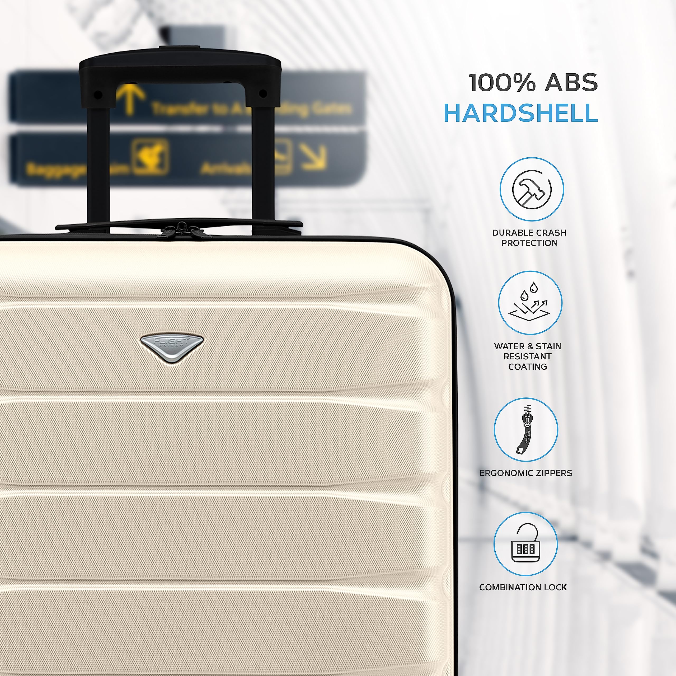 Flight Knight 56x45x25 EasyJet Cabin Bag, Jet2, British Airways Suitcase - Lightweight Small Durable 4-Wheel Cabin Case, Maximum Carry-On Size, ABS Hard Shell, 10kg Hand Luggage Bag- 56 x 45 x 25