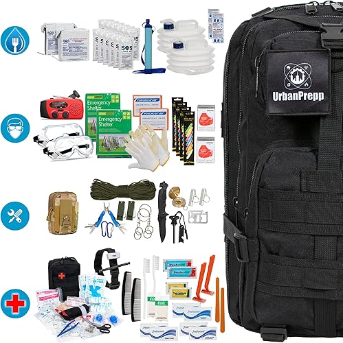 Miniatura 2 de UrbanPrepp Kit combinado de supervivencia de 72 horas  Bolsa para 2 personas y caja de supervivencia con alimentos, agua, primeros auxilios,