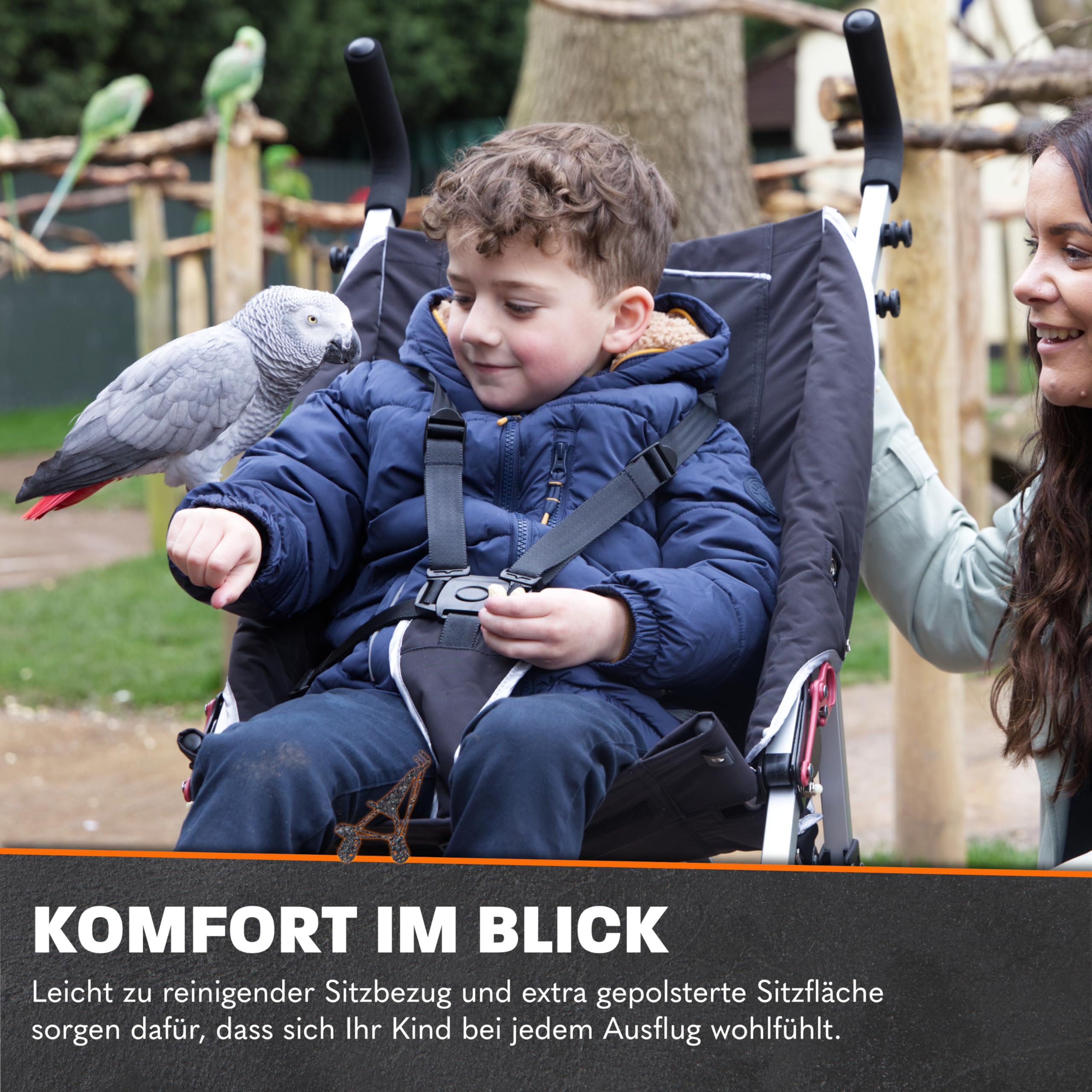 MobiQuip XL Reha-Buggy bis 50 kg Rehabilitations-Kinderwagen für Kinder mit besonderen Bedürfnissen Leichter, faltbarer Aluminiumrahmen Verstellbare Fußstütze 5-Punkt Sicherheitsgurt Sand
