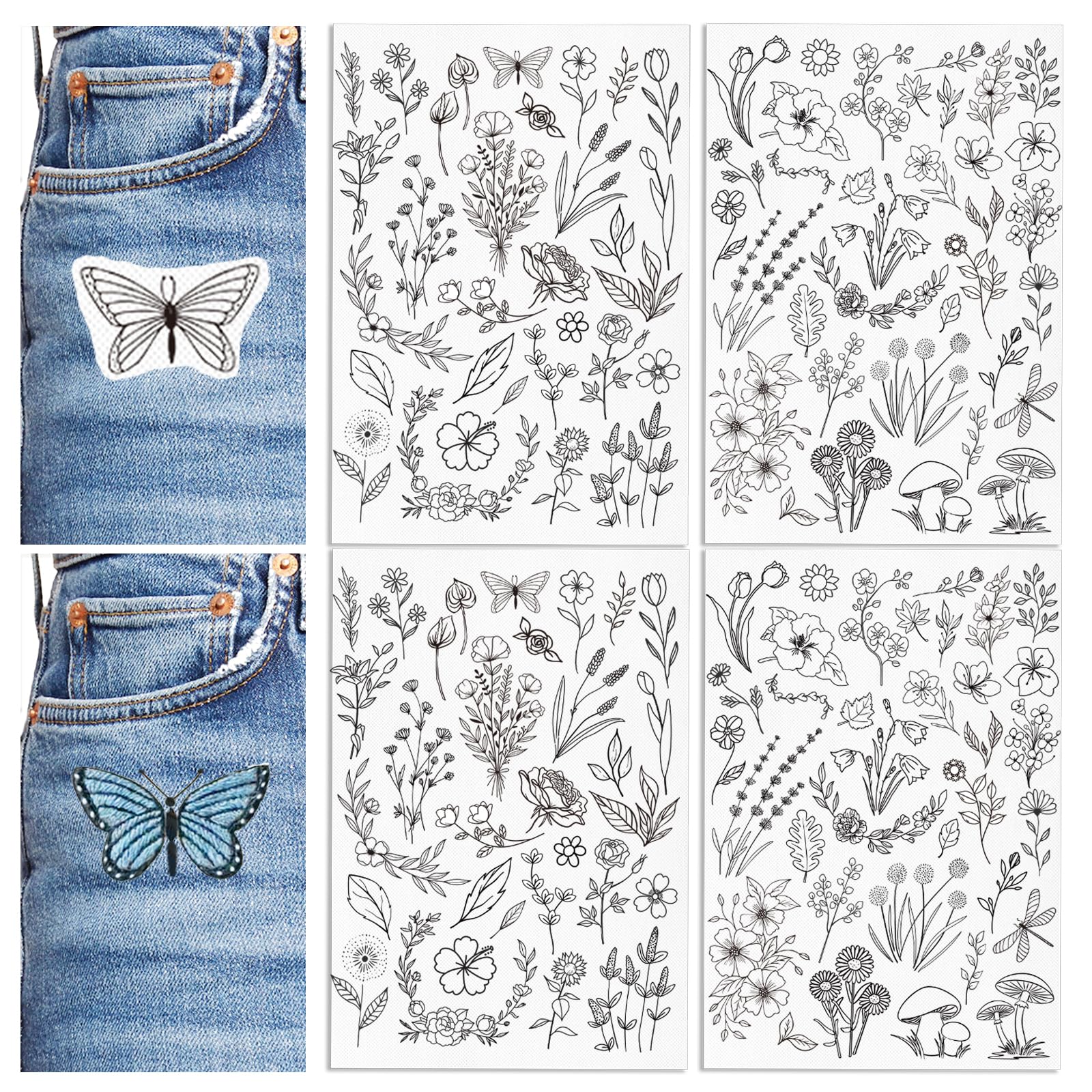 Embroidery Pattern Water Soluble Embroidery Stabilizers, Stick and Stitch Embroidery Paper Pre-Printed Flowers and Leaves Pattern Transfers for Hand Sewing Lover Beginner (Floral, Pack of 2)