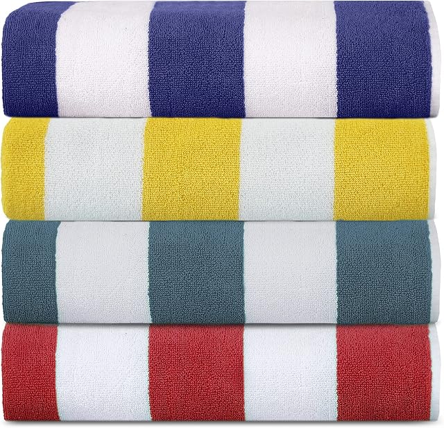 Sweet Needle - Beach Towels for Adults Pack of 2 - Red White Cabana Striped Classic - 100% Cotton Terry Ringspun Pool Towel, Quick Dry, Super Absorbent Swimming large towel, 450 GSM, 76 x 152 cm