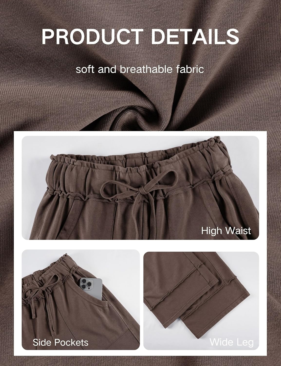 Athlisan Womens Casual Wide Leg Sweatpants Acid Wash Elastic Waisted Palazzo Pants Trousers with Pockets - Image 5