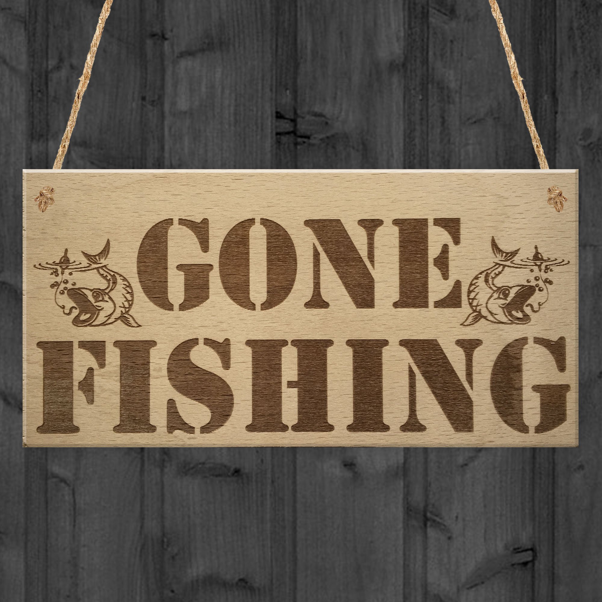 Red Ocean Gone Fishing Dad Fisherman Grandad Friends Gift Hanging Plaque Fishing Home Sign