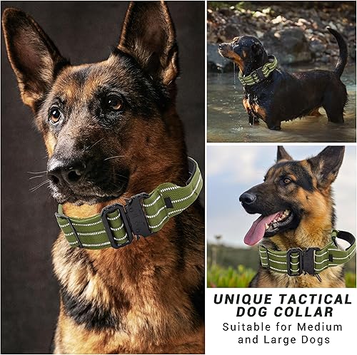 Miniatura 5 de Collar táctico para perro, collar ajustable de nailon reflectante para perro con mango de control, hebilla de metal resistente para perros medianos