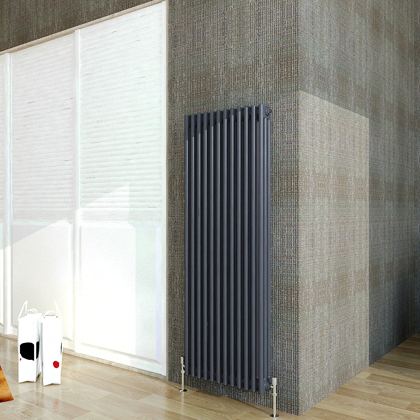Acezanbleā£3 Column Radiator, Vertical 1500mm Anthracite Tall Traditional Cast Iron Style Radiators Windows Hallyway