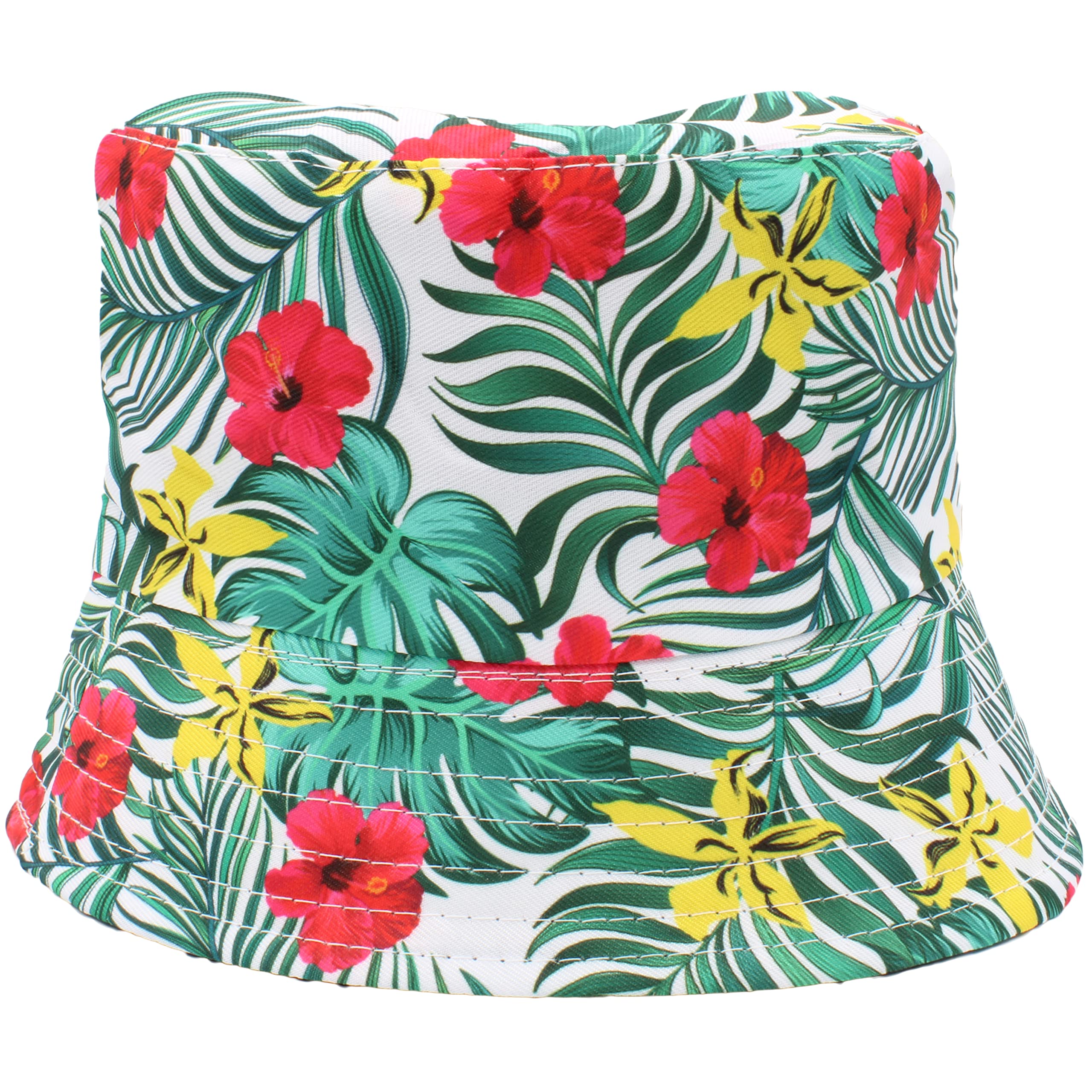 Cherry-On-Top Men's White Hawaiian Fern Bucket Hat White Hawaiian Design With Ferns Hat Bucket Hats