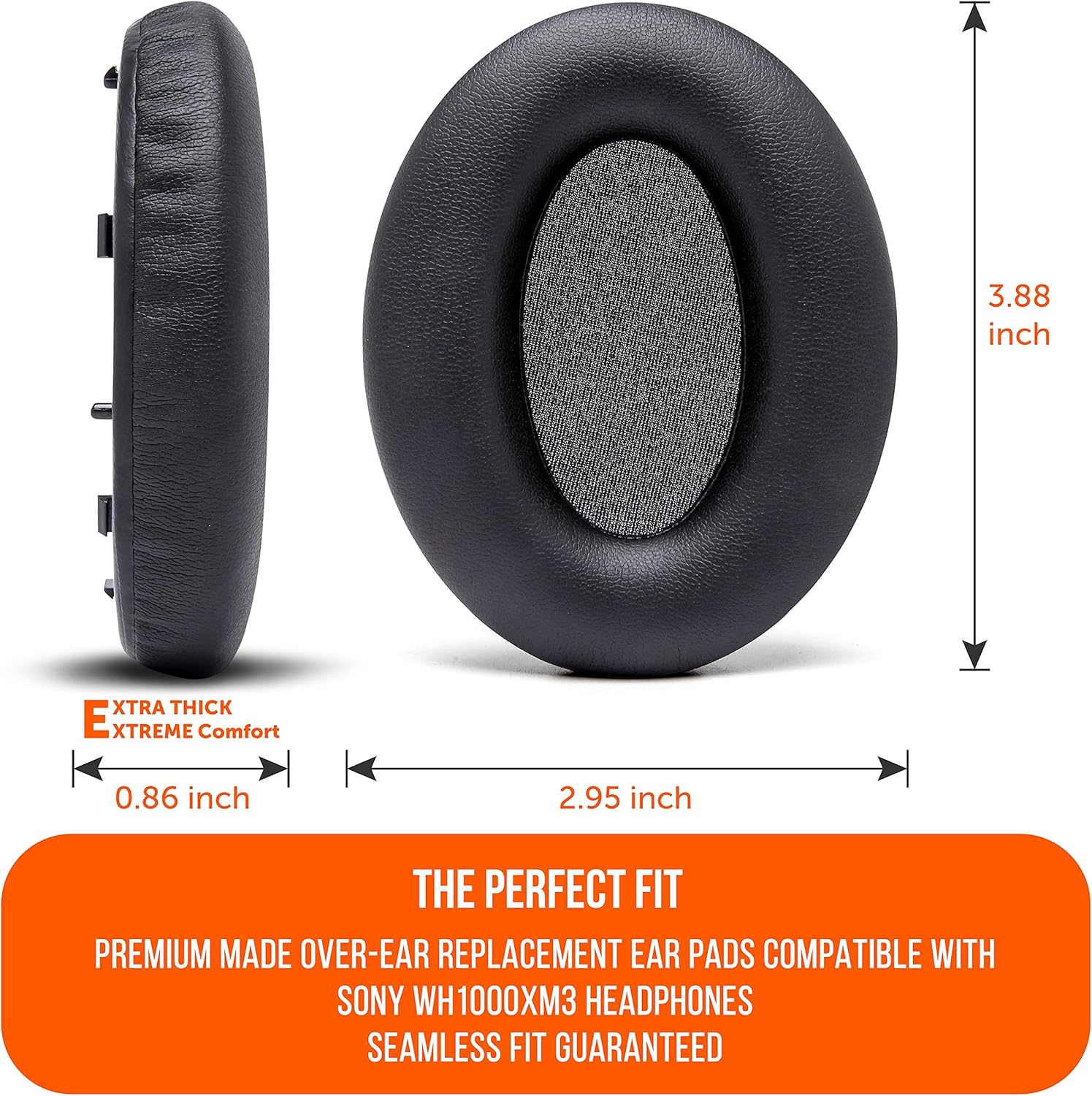 WC Wicked Cushions Extra Thick Replacement Earpads Compatible with Sony WH-1000XM3 Headphones - Black - Image 4