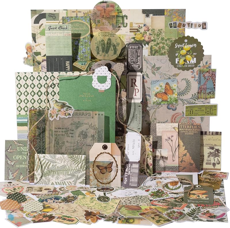 YagCu Kit de álbum de recortes estético, suministros para álbumes de recortes, diario basura, material de diario vintage, gran colección para mujeres adultas principiantes, arte efímera